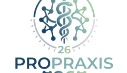 Logo for PROPRAXIS 26: a marketing network for healing professions, featuring a stylized caduceus inside a circular gradient emblem with text below.